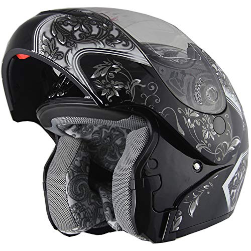 X4 Motorcycle Helmet Adult DOT Modular Flip up Full Face Sports Bike Snowmobile Helmet with Anti Fog Shield (138 Black, S)