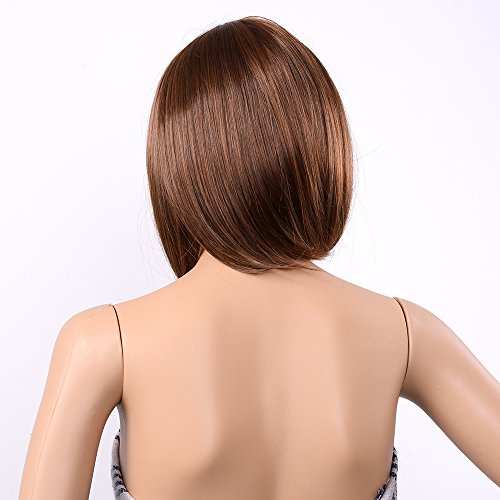 AGPtEK 13 Inches Bob Style Wig Disco Party Short Straight Bang Hair Heat Resistant Full Wig-Light brown