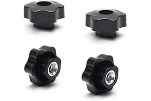 MroMax Star Head Through Hole Knob-M12x 48mm Female Threaded Black Plastic Screw-On for Mechanical Equipment 4Pcs