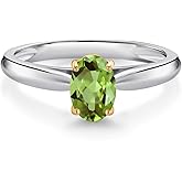 Gem Stone King 10K White and Yellow Gold Green Peridot Solitaire Engagement Ring For Women (0.90 Cttw, Oval 7X5MM, Gemstone August Birthstone)