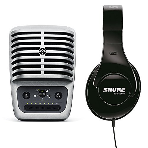 Shure Bundle MV51 Condenser Microphone/USB & Lightning Cable with Shure SRH240A Professional Quality Headphones