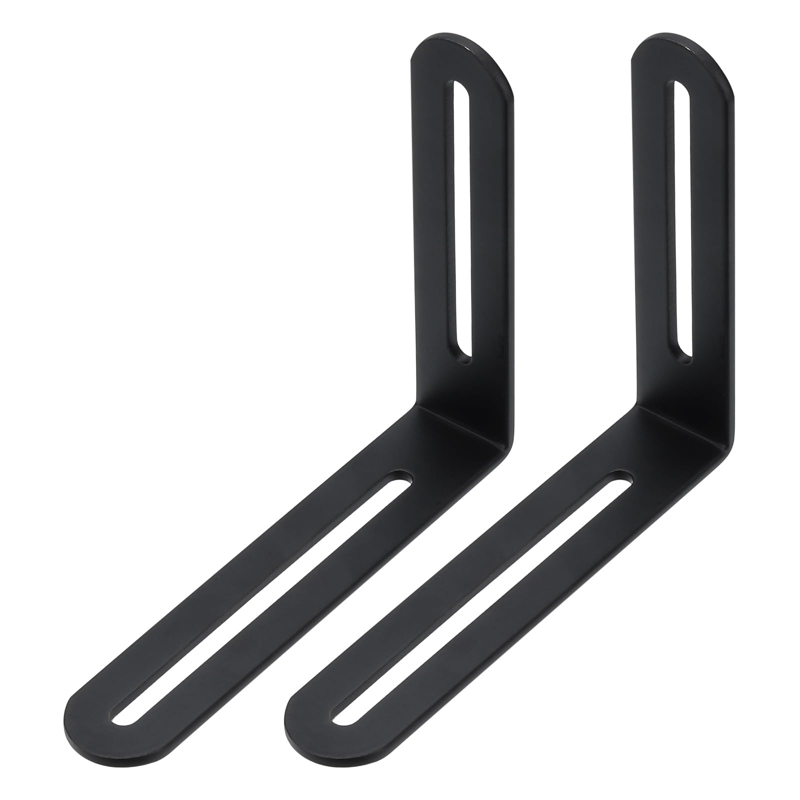 PATIKIL 4 18/25" Adjustable L-Shape Corner Brace with Slot, 2 Pcs Slidable Slotted Joint Right Angle Bracket Metal Corner Connector Bracket for Wood Chair Furniture, Black