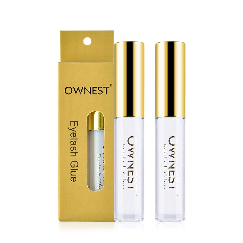Ownest 2 Packs Professional Eyelash Glue,Strong Hold Waterproof Eyelashes Glue Adhesive For Strip False Eyelashes,Latex-Free,Long-Lasting,Fast Drying,Perfect for Sensitive Eyes,White Liquid