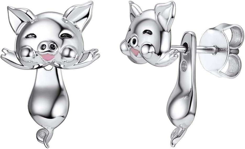 Squinting To Smile Cat/Laughing Pig/Cunning Fox/Cute Panda/Frowning Labrador Stud Earring, Multiple Ways of Wearing, 925 Sterling Silver Animal Jewelry Lovely Women Earring