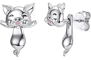 SILVERCUTE 925 Silver Cute Pig/Panda Bear/Dog/Cat Earrings Stud Solid Sterling Jewelry " Kiss me Hug Me" 3D Kitten Earring