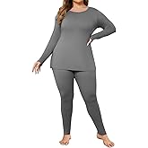 Ekouaer Women Plus Size Thermal Underwear Set Soft Long Johns Sets Light Fleece Lined Base Layer Top & Bottom Pajama Set