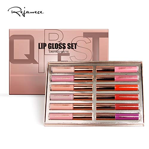 Lip Gloss Set - Waterproof Long Lasting Matte Lip Gloss Liquid Lipstick Set Beauty Makeup Cosmetics Lip Stick Lip Glosses 12 Colors Set by Rejawece