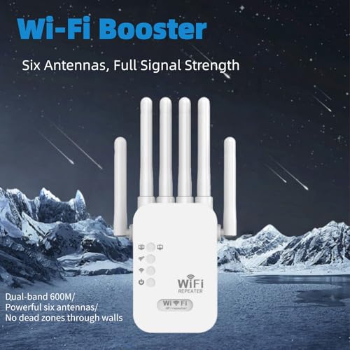 Lullaxx Wifi Extender,Wifi Repeater, Wifi Signal Booster,1200M Dual-Band Enhanced Repeater, Wireless Signal Amplifier, 2.4 & 5.8G High-Power Ap Router.Easy Settings（6-Antenna White）