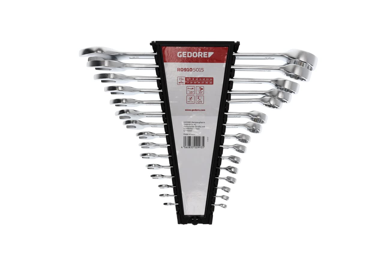 GEDORE red Combination Spanner Set 15 Pieces SW 6-32 Chrome Vanadium Steel Silver