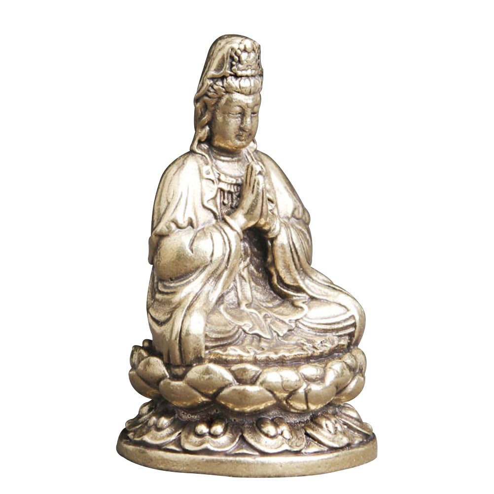 Cabilock Kwan Yin Statue, Retro Metal Guanyin Sculpture Goddess of Mercy Quan Yin Figurine Chinese Feng Shui Collectible Bodhisattva Figurine