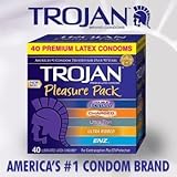 Trojan Condom Pleasure Pack Lubricated, 40 Count (40 Condoms)