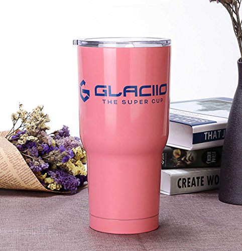 30 oz Stainless Steel Tumbler Double Wall Vacuum Insulated Travel Tumbler Thermal Mug and Coffee Cup Compare to Yeti and Contigo with Sliding Lid - Sweat Free and BPA Free - Pink by GLACIIO