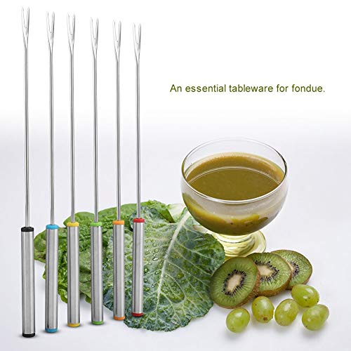 Nikou Fondue Forks - 6Pcs/Set Stainless Steel Fondue Forks with Heat Resistant Handle for Chocolate Cheese Dessert Fondue Pot Forks Kitchen Tool Tableware