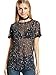 WDIRARA Women's Glitter Sheer See Through Short Sleeve Mesh Top Tee Blouse Dark Black L