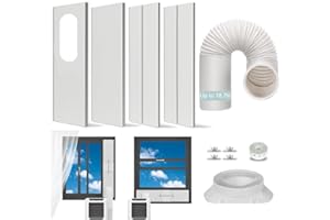 KLOLKUTTA Portable AC Window Slide Kit with Exhaust Hose, Adjustable Window Seal for Air Conditioner Unit, Universal Sliding AC Vent Kit with 5.9” Round Coupler (78.7" Exhaust Hose Set)