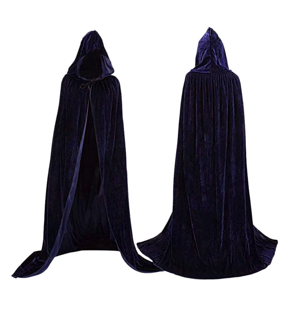Coolwife Velvet Cloak Cape Wizard Hooded Party Halloween Cosplay Costumes for Men Women 53" (Navy Blue) — image 1