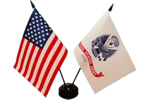 ZIGVERT America & Army Gold Crest Twin Desk Flag, U.S. Army and American Table Flag, 8 x 5 Inches Military Office Desk Table Flags - Stick Flag with Flag Stand