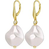 Pearl Earrings Pearl Drop Earrings for Women 925 Sterling Silver Leverback Dangle Studs Hypoallergenic