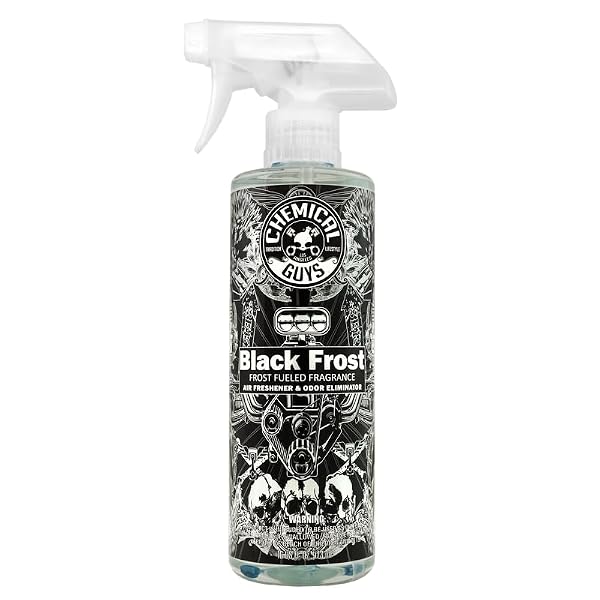 CHEMICAL GUYS BLACK FROST AIR PREMIUM CAR AIR FRESHENER SPRAY & ODOR ELIMINATOR – CRISP MASCULINE SCENT SPRAY FOR TRUCKS, SUVS, RVS, AND MOTORCYCLES – USE IN HOME, OFFICE, OR GARAGE, 16 OZ BOTTLE