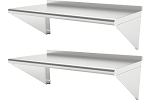 STEELBUS 12''x48'' - 2packs Wall Mounted Stainless Steel Shelf NSF Commercial Metal Wall Mount Floating Shelving for Kitchen, Restaurant, Food Truck,Garage,Washrooms,Home&Hotel