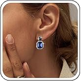 Yheakne Vintage Sapphire Square Earrings Blue Cz Crystal Dangle Earrings Square Sapphire Drop Earrings Geometric Blue Rhinestone Earrings Jewelry for Women