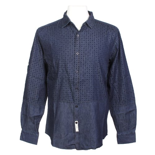 Marc Ecko Cut & Sew Mens Just Weave Long Sleeve Woven Shirt Dark Indigo Medium