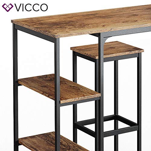 Vicco Bartisch Set 2 Barhocker Fyrk Stehtisch Bartresen 3 Ablagen Küchenhocker – Bild 7