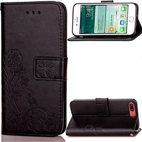 iPhone 7 Plus Wallet Case,iPhone 7 Plus Case (5.5"),New Flower Embossed PU Leather Flip Holster with Card Holders,Magnetic Closure Design Protective Cover Case For Apple iPhone7 Plus (Black)