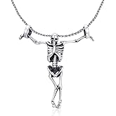 925 Sterling Silver Skeleton Necklace for Men Women, Skull Pendant, Punk Halloween Valentines Day Gifts for Her Him Good Jewelry with Rolo Chain 20"+2"