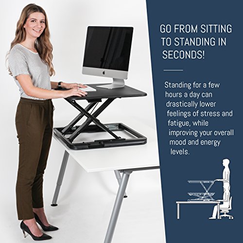Height Adjustable Stand Up Desk Converter Ergonomic Sit Stand Riser - Flat Top Table Size 22x26 Supports 30lbs - No Assembly Required - Premium Quality and Very Sturdy - Perfect for Laptops or iMacs - Thumbnail 6