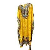 Womens Maxi Caftans Yellow Dashiki Printed African Boho Kaftan Beach Cover UP
