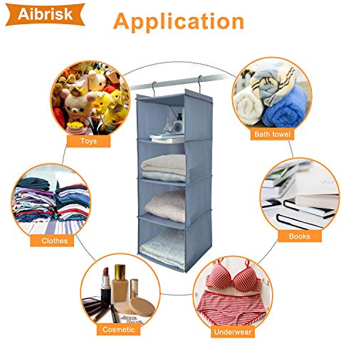 Aibrisk Hanging Closet Organizer 4 Shelves Foldable Oxford Cloth Gray