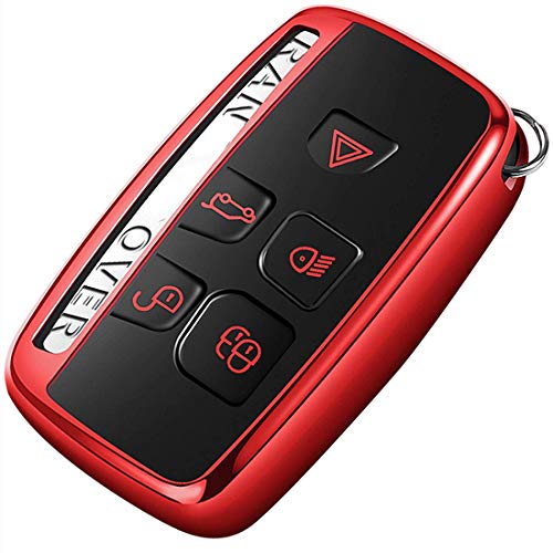 Intermerge Key Fob Cover for Range Rover Evoque Velar Sport Discovery Freelander2 LR4 Land Rover Sport and Jaguar XF XJ XE F-PACE F-Type 5-Buttons,Premium Soft TPU Protective Key Fob Case,Red