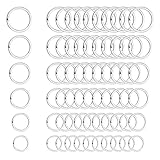 Outus 60 Pieces Round Key Chain Rings Metal Split Ring for Home Car Keys Organization, 3/ 4 Inch, 1 Inch, 1.1 Inches, 1.2 Inches, 1.25 Inches and 1.4 Inches, Silver