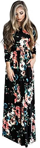 YOUCOO Women Floral Printed Long Sleeve Empire Maxi Dress With Pocket