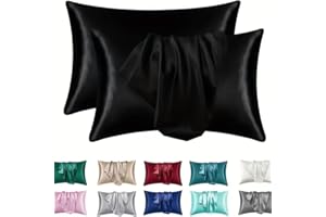 Smooth Satin Pillowcase 2 Pack for Hair and Skin, Cooling Silk Like Pillow Cases with Envelope Closure Soft Pillow Covers