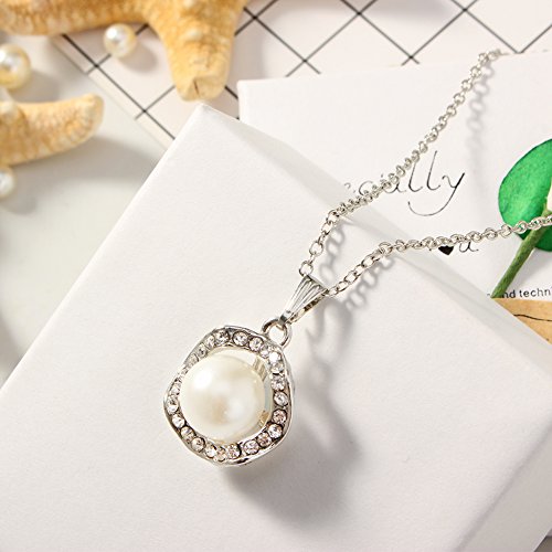 KAVANI 18k Sliver Plated Water Drop Pearl Pendant Necklace Earrings Set Jewelry Set for Women - Thumbnail 3