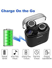 Seacase   Auriculares inalámbricos con Bluetooth de 5,0 True con graves profundos y sonido estéreo, auriculares, mini in ear Binaural, con micrófono integrado y funda de carga para iPhone y teléfonos Android