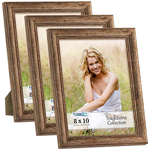 Icona Bay 10x8 Picture Frames (Chestnut Brown, 3 Pack) Beautifully Beveled Front and Sides, Time-Honored Style, Traditions Collection