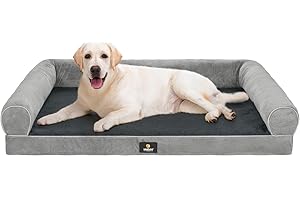 Veehoo Orthopedic Dog Beds for Large Sized Dogs - XXL Dog Sofa Bed with Bolsters, Pet Couch Bed with Removable Washable Cover & Nonslip Bottom, Dark Grey