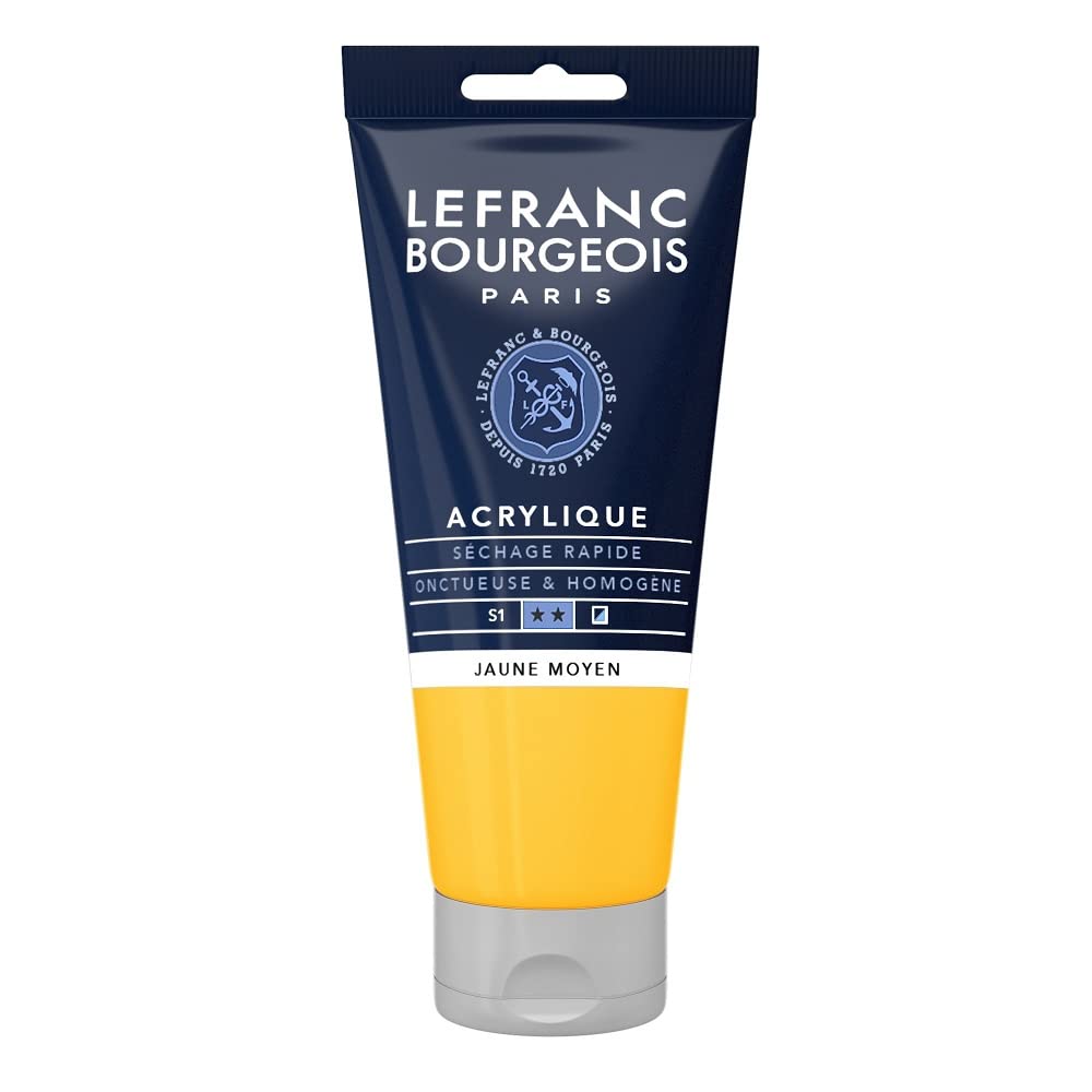 Lefranc & Bourgeois 300390 Fine Aycrl Color, 80 ml Tube Creamy, Homogeneous Texture, Highly Pigmented, Good Coverage, Yellow Medium