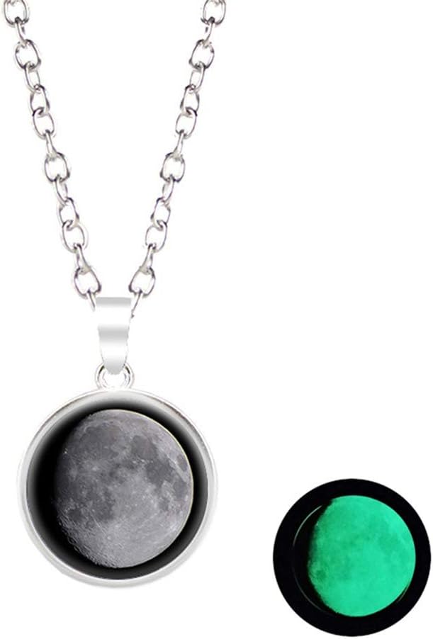 CanVivi Moon Necklace Glow In The Dark Necklace Galaxy Planet Alloy Glass Cabochon Pendant Necklace Chain Jewelry Accessories for Women