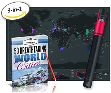 New 2017 Edition: Deluxe Scratch Off World Map Full Size 32.5 x 23.6 inches | Easy To Frame | 50 US States Outlined | Precision Scratcher Included + bonuses + Travel / Gift Tube Packaging