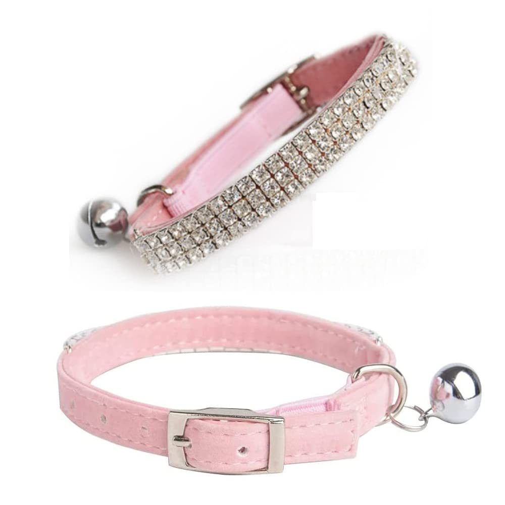 Yitaocity Adjustable Soft Velvet Safe Cat Collar Bling Diamante Pet Collars with Bells for Cats, Small Dogs, Kitty Girls