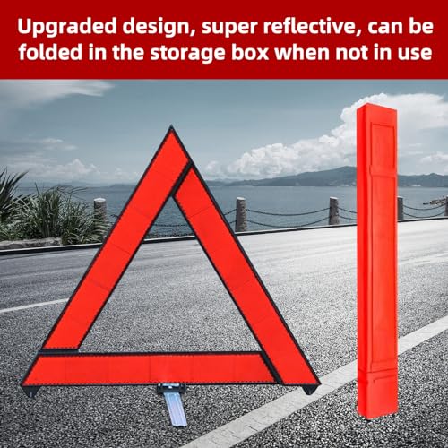 Houkary 3 in1 Yellow Triangle and Vest for Car Foldable Warning Triangle Kit and Yellow Vest High Reflectivity Triangle Car Kit for Cars Complies with European ECE Standards