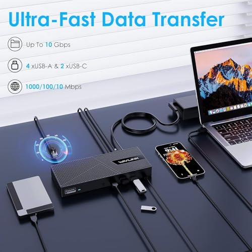 WAVLINK Dock 15-en-1 USB-C, charge 100W, 1x HDMI 4K, 2x HDMI/DP, 2x USB-C, 4x USB-A, GbE, audio, compatible New MacBook Neo/Dell/Asus