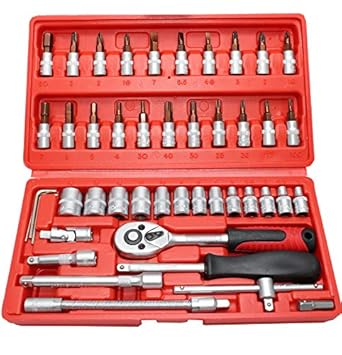 UniQual 46pcs 1/4 Socket & Screwdriver S2 Bit Set Ratchet Handle, Extension Bar and Adapter for Bike, Car Repairs, etc.