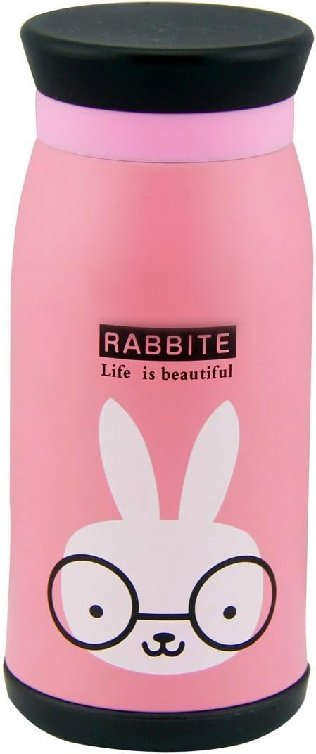 Cute Animals Cartoon Series Stainless Steel Vacuum Insulated Big Belly Thermos Cup 350ml (Pink Rabbit)