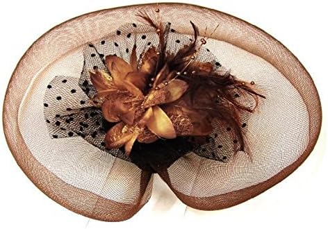 Elegant Feather Lace Flower Mesh Fascinator Hair Clip/Cocktail Hat -Brown