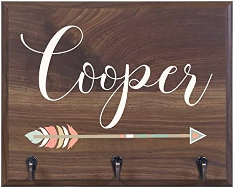 Personalized Family Name Wall Mounted Coat, Hat, Key, Pet Leash Collar Rack New Home Housewarming Gift ideas with 3 hooks 15" w x 12" h 4.25" deep by Rooms Organized (Last Name Arrow)